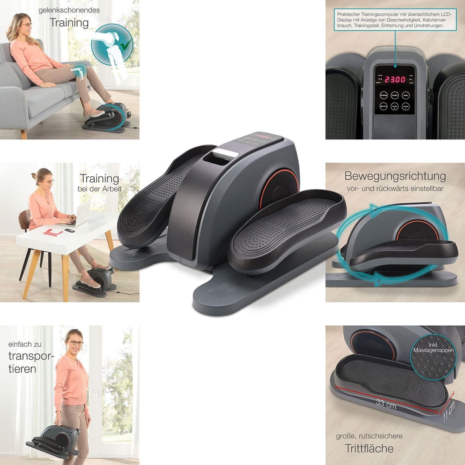 aktivshop Ellipsentrainer Mini Vital Pro (1x Mini-Ellipsentrainer aktiv Vital Pro mit Motor, 1x Fernbedienung, 1x Netzteil), LCD-Display