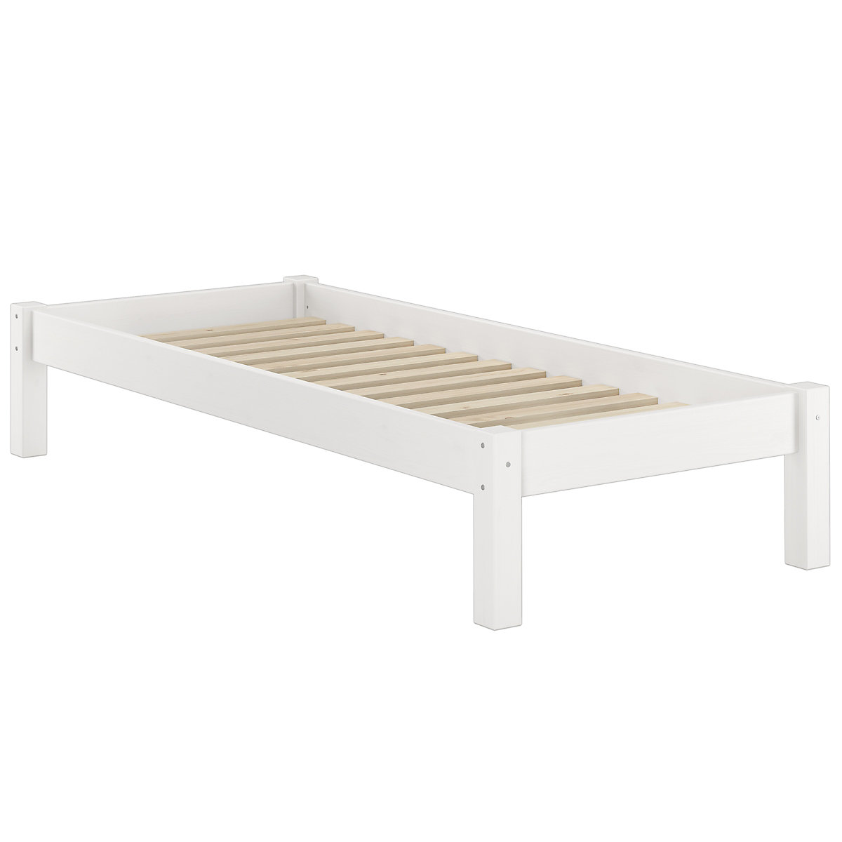 Weißes Jugendbett Kiefer massiv 90x200 mit Rost und Matratze