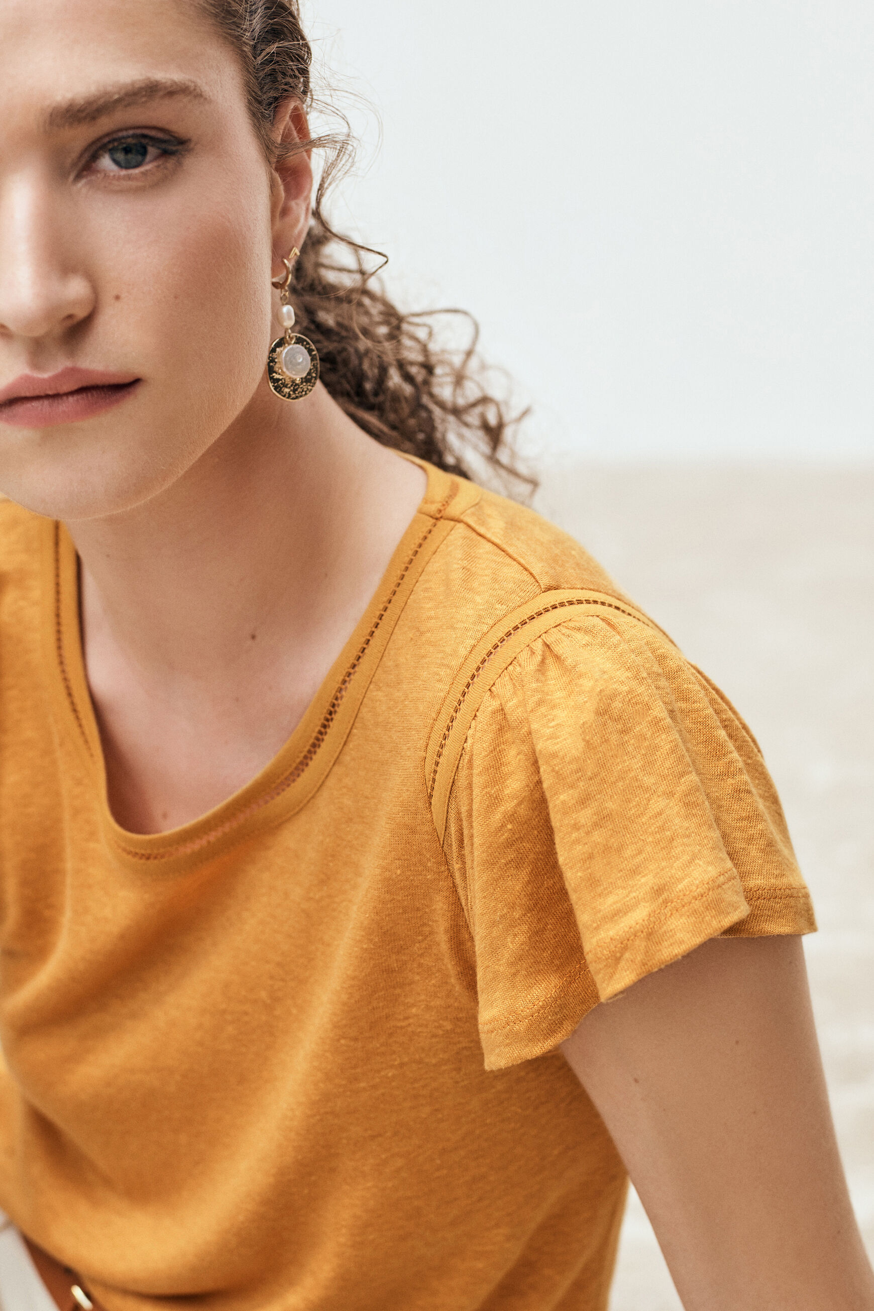 t-shirt davy 100% lin jaune fonce femme