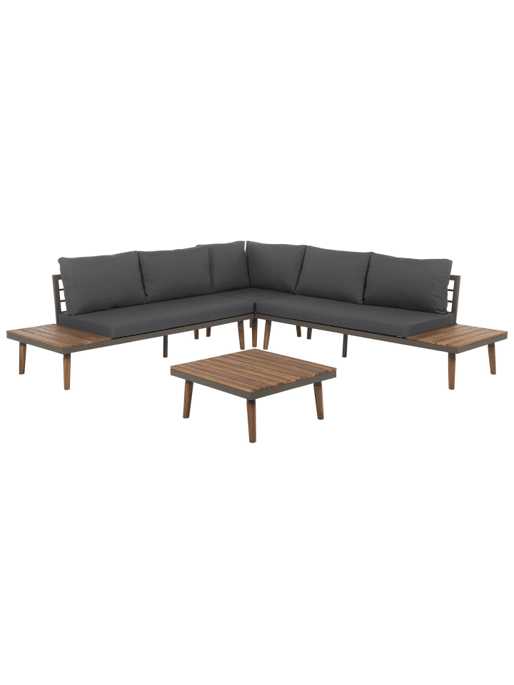 Beliani 7-tlg Lounge Set CORATO in Grau/Dunkler Holzfarbton/Heller Holzfarbton günstig kaufen onesize