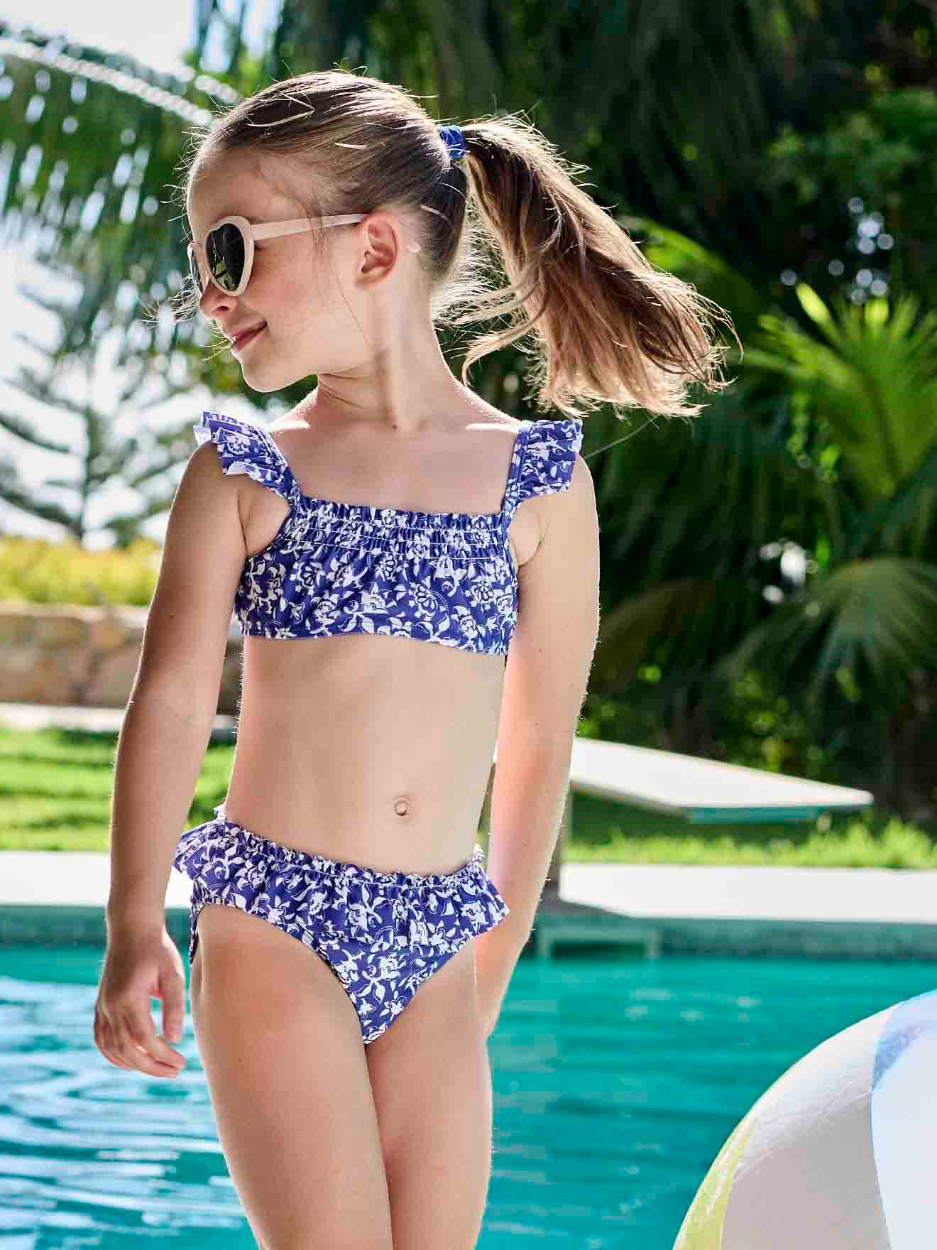 Vertbaudet Capsule Bademode Team Familie: Mädchen Bikini Oeko-Tex - blau/weiß geblümt