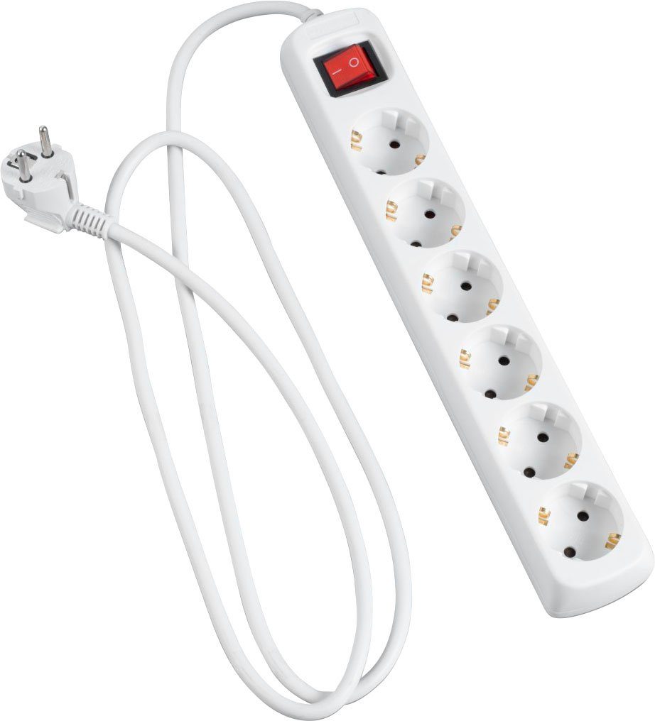 Hama Mehrfachsteckdose, 6-fach, Steckerleiste mit Schalter, 3 m Kabel Steckdosenleiste 6-fach (Kabellänge 3 m)
