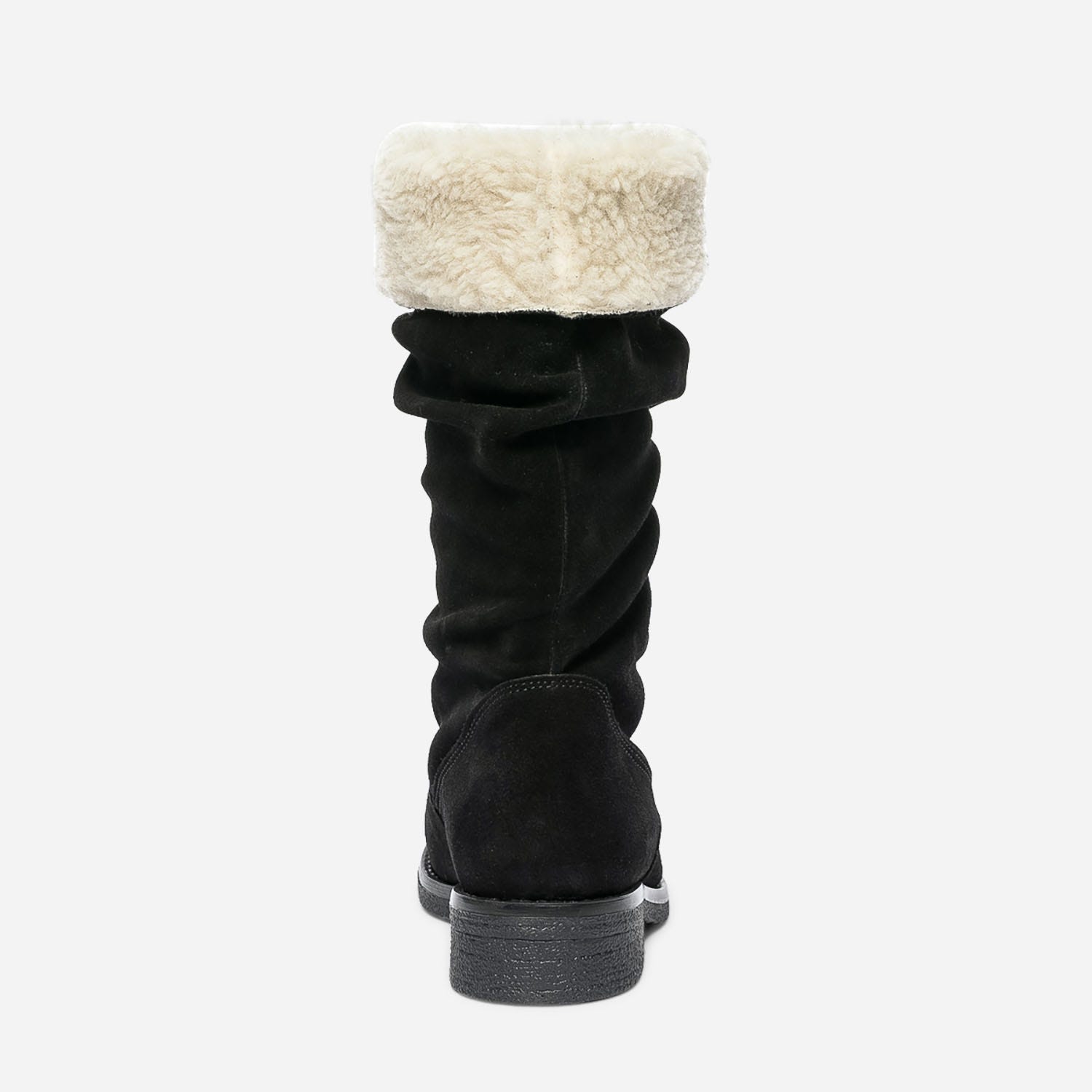 Botte noire en cuir velours éco-conçu plissé et fourré