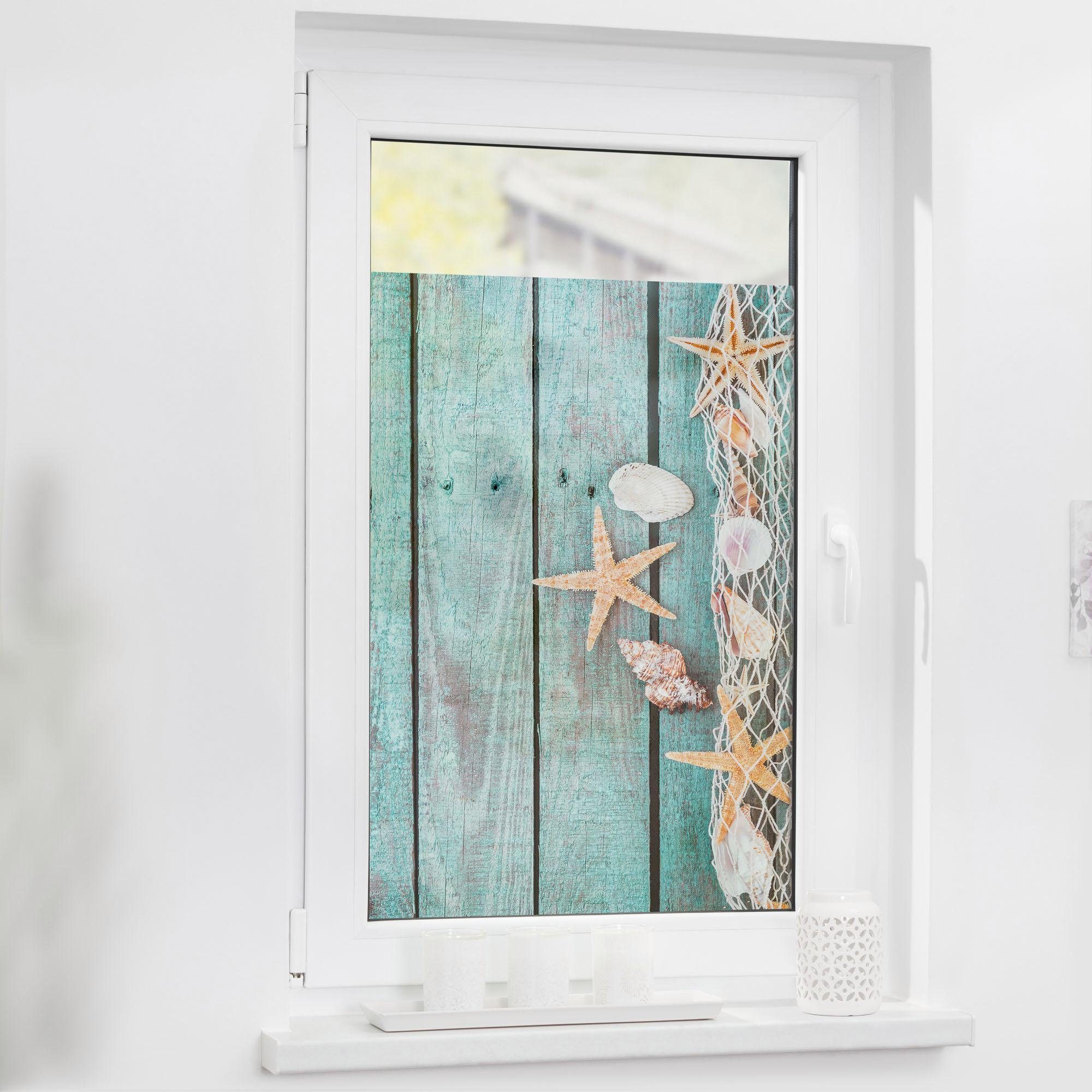 Fensterfolie Bretter Beach, LICHTBLICK ORIGINAL, blickdicht, strukturiert, selbstklebend, Sichtschutz