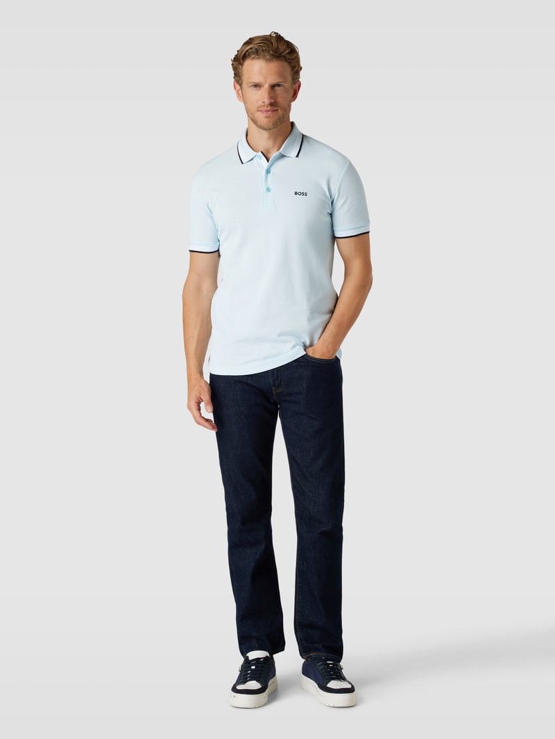 Poloshirt mit Label-Stitching Modell 'PADDY' in hellblau meliert