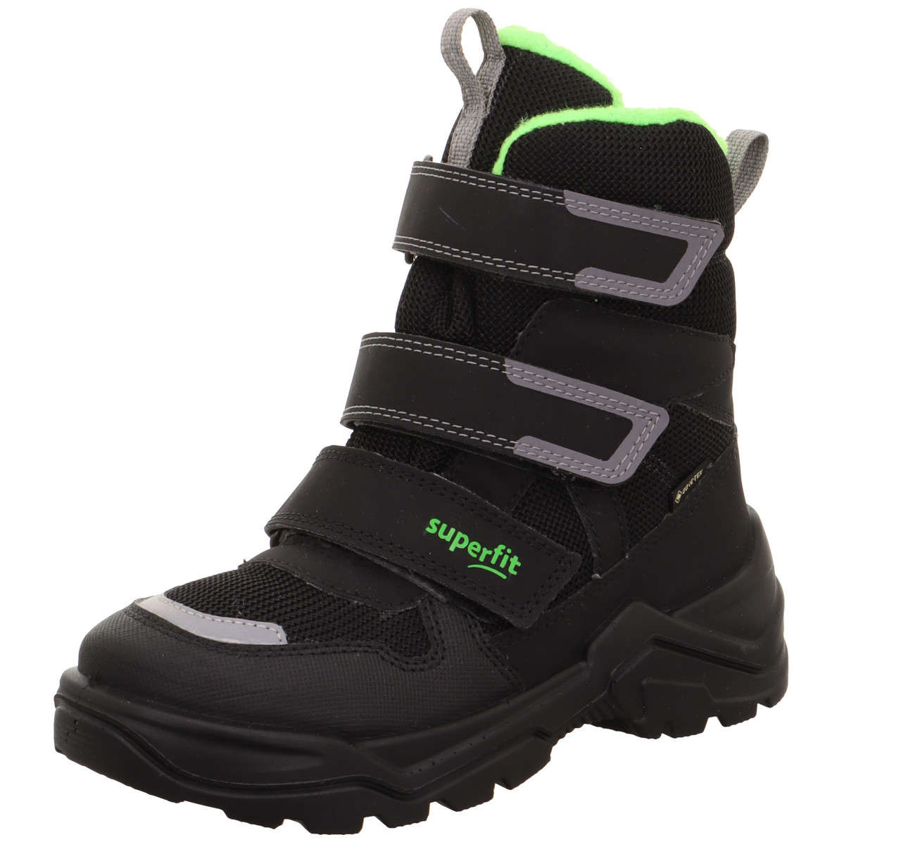 SNOW MAX - Schwarz/Grün Stiefel mit Klettverschluss