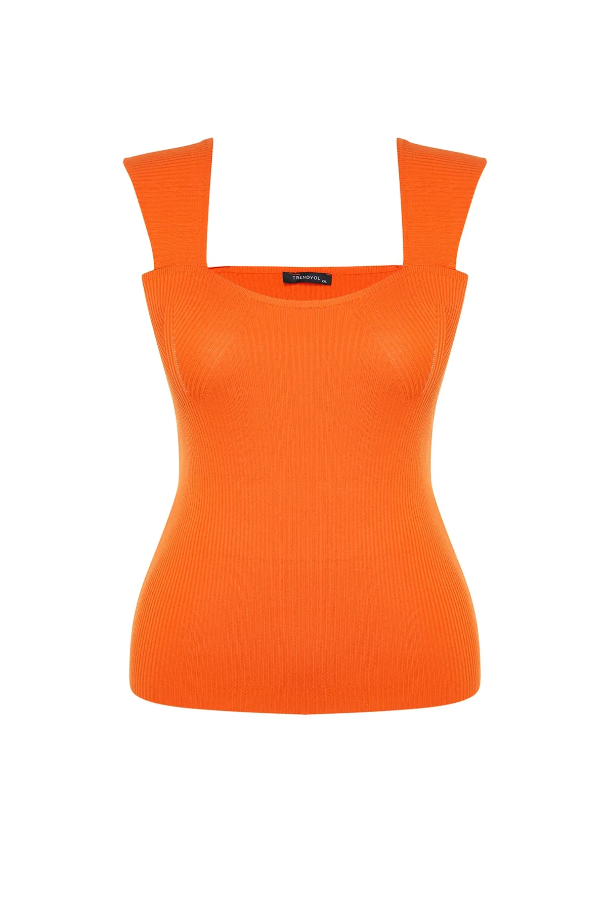 Trendyol Curve  Orangefarbene, figurbetonte, dünne Strickbluse mit herzförmigem Ausschnitt TBSSS23AF00021