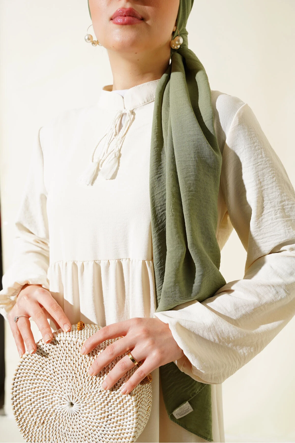 Bigdart  1627 Hijab-Kleid mit Kragen und Schnürung – Creme