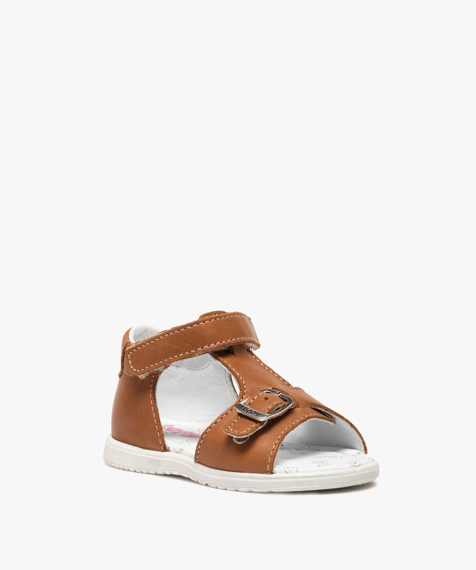Sandales bébé en cuir uni ajustables - Bopy camel | GEMO