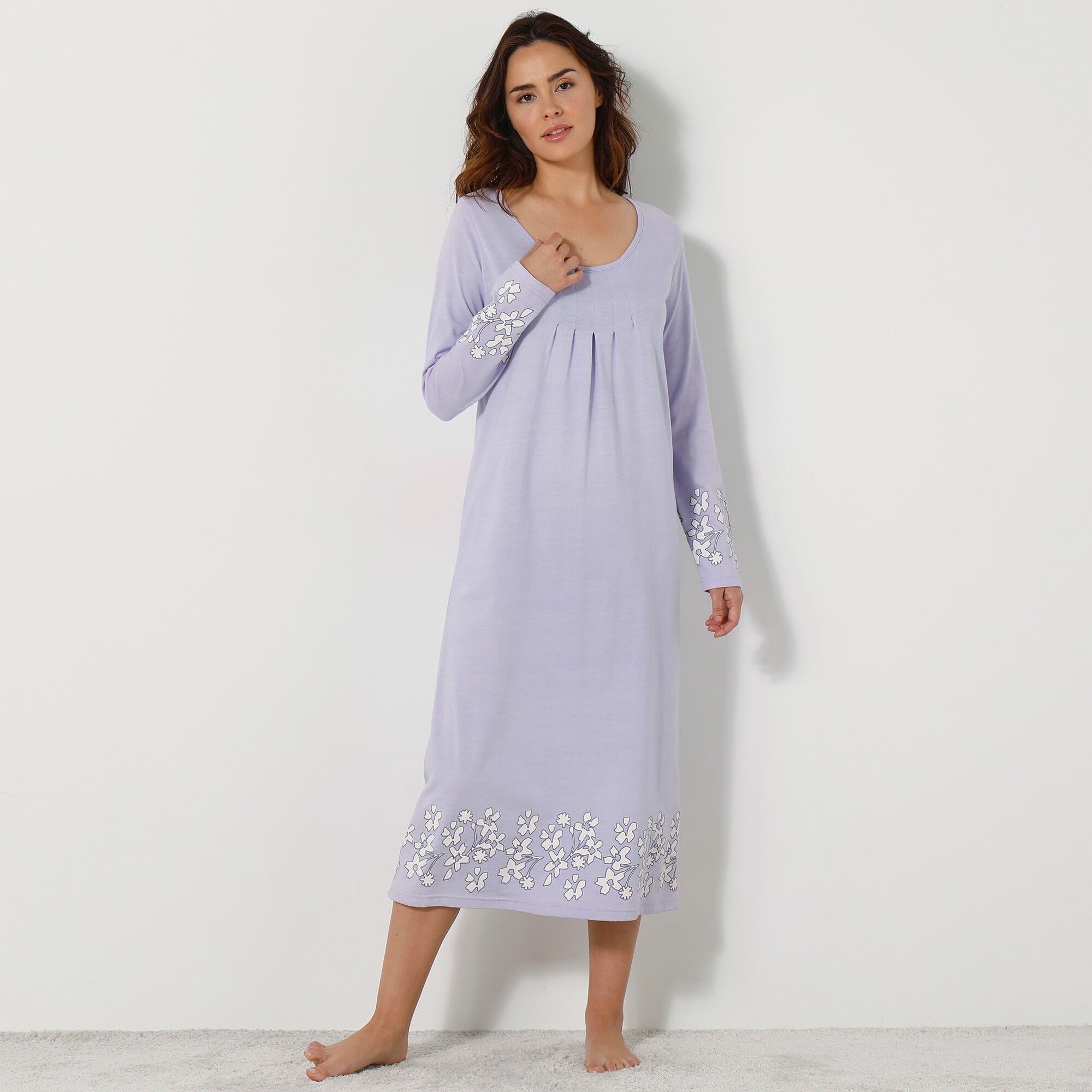 Chemise de nuit imprimée fleurie manches longues