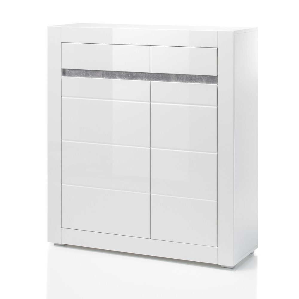 Lomadox Wohnzimmer-Set COGO-61, (Mega-Spar-Set, 4-tlg), mit LED in Hochglanz weiß und Griffmulden Betonoptik : 265x135x42cm