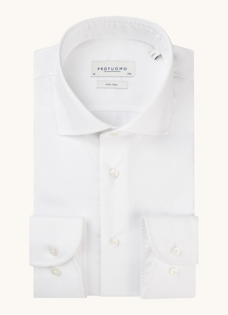 Camisa Profuomo branca, de corte slim, sem necessidade de passar a ferro e com mangas extralongas.