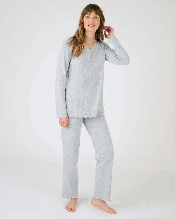 Pyjama maille interlock côtelée douce et souple