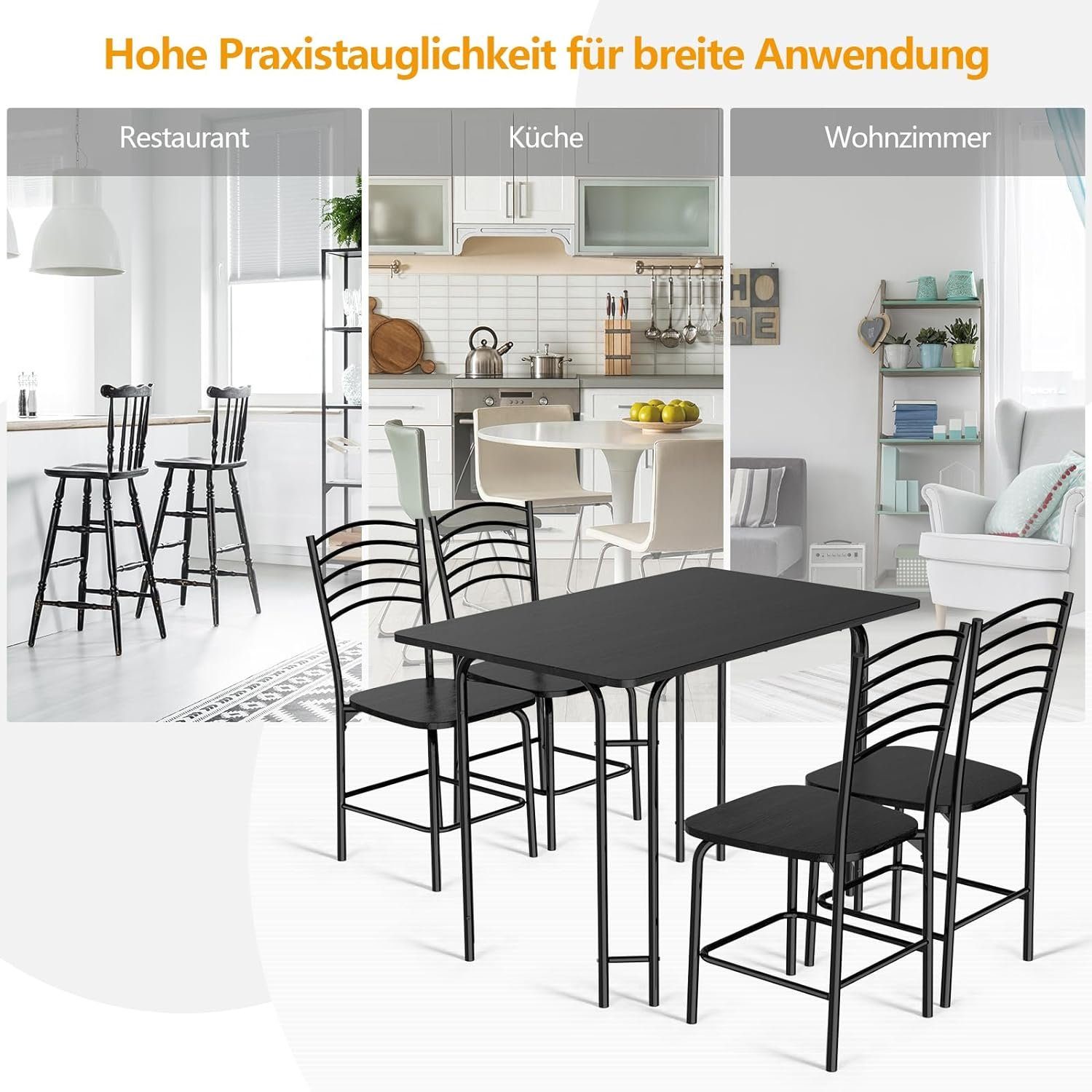 KOMFOTTEU Essgruppe Set 5-teilig, mit Metallrahmen & Rutschfesten Füßen, für 4 Personen