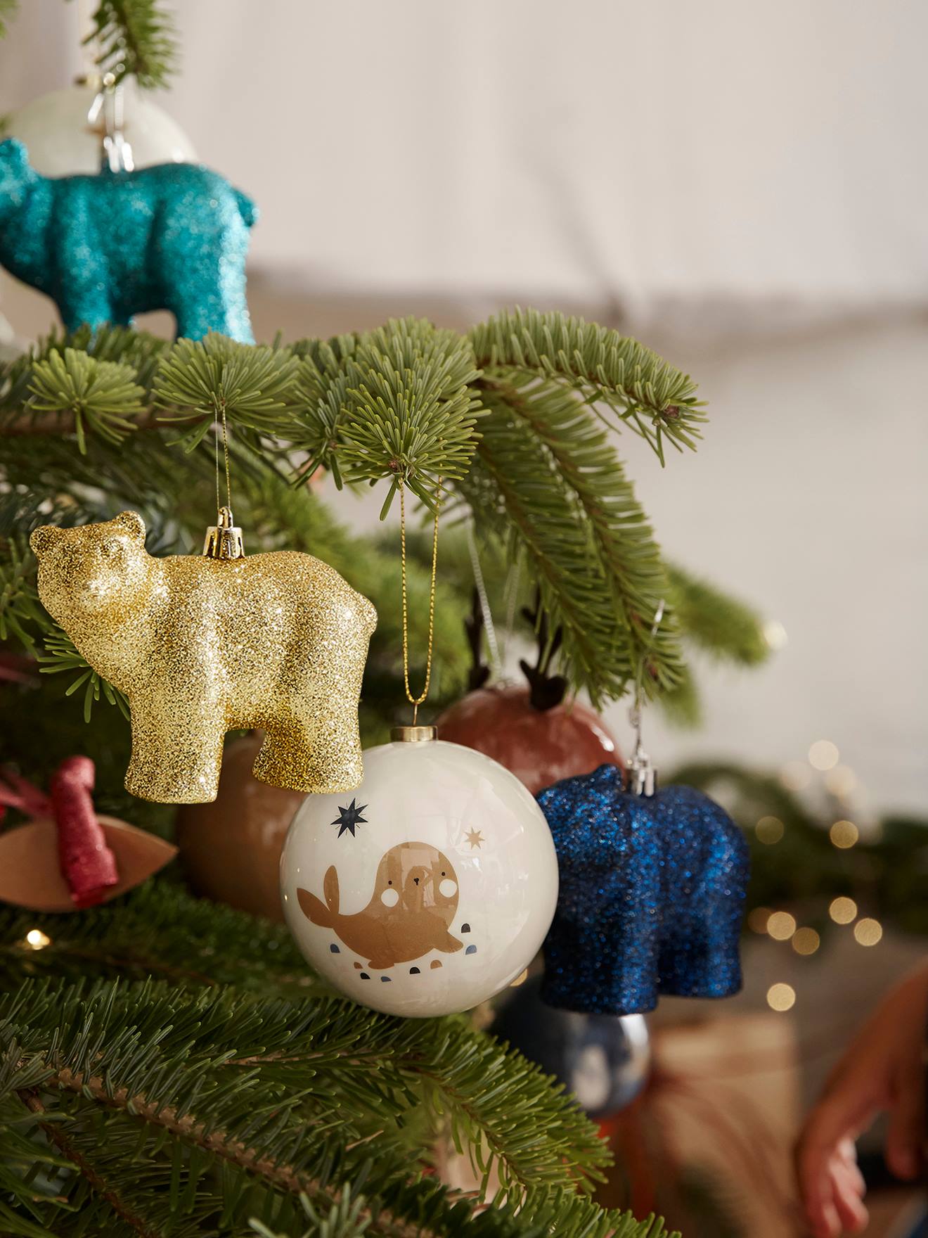 Lot de 3 décorations de Noël Ours pailletés vert