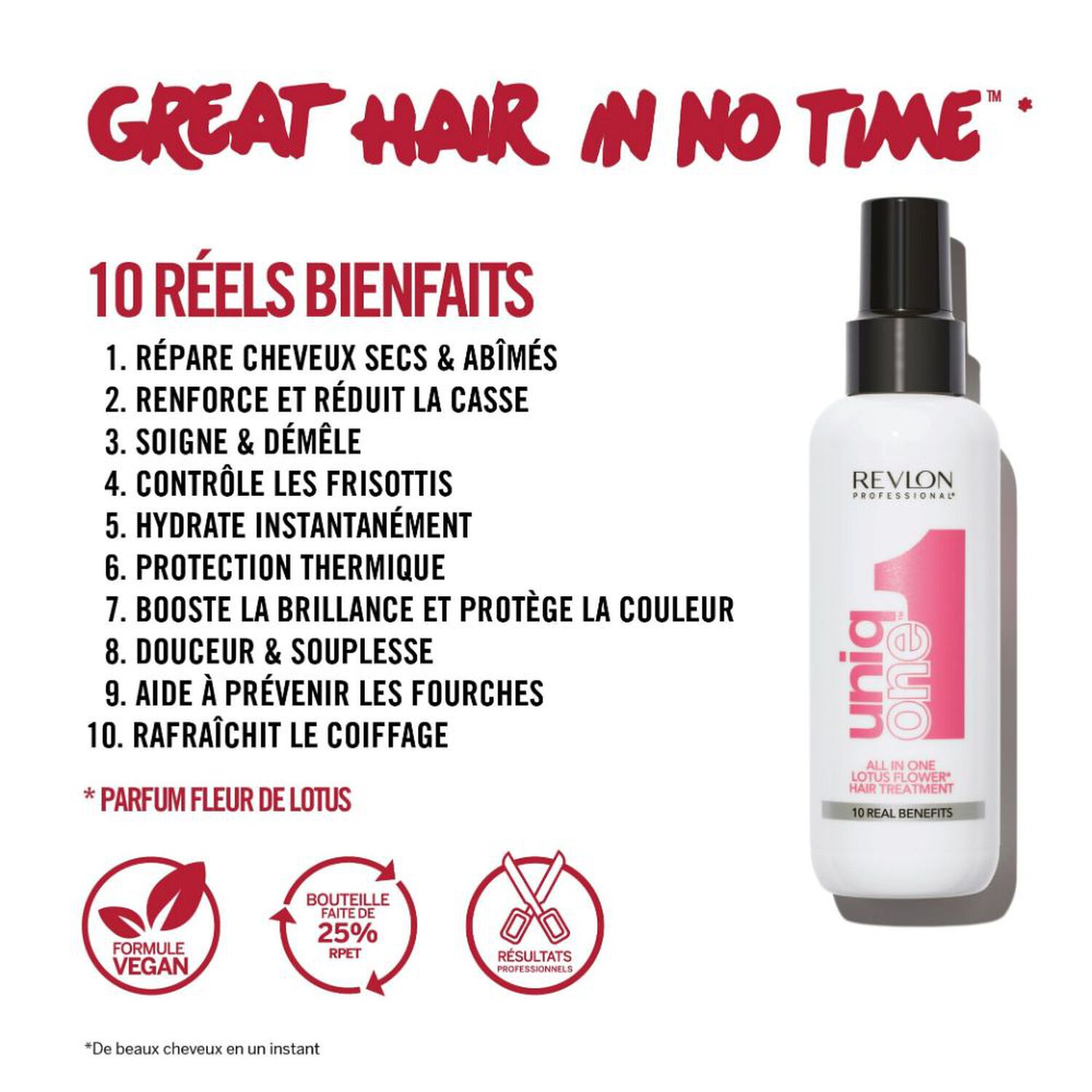 revlon professional Masque Spray Sans Rinçage 10 Bienfaits Lotus UNIQONE™ - Tous Types de Cheveux - 150 ml