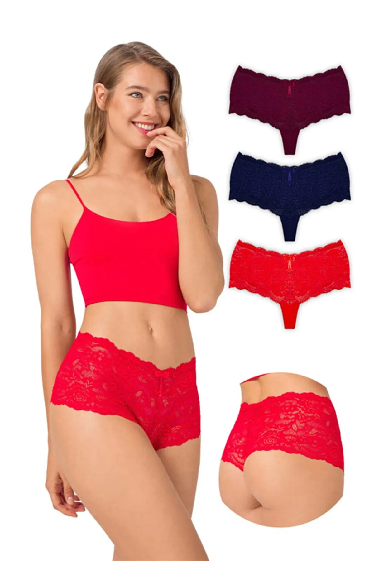 Cottonhill  Transparente Spitzen-Damen-Tanga-Shorts, Höschen, 3er-Pack – 2