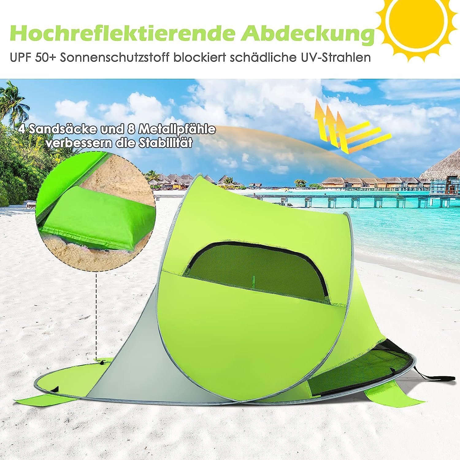KOMFOTTEU Strandmuschel Strandzelt, für 3-4 Personen, automatisch & tragbar