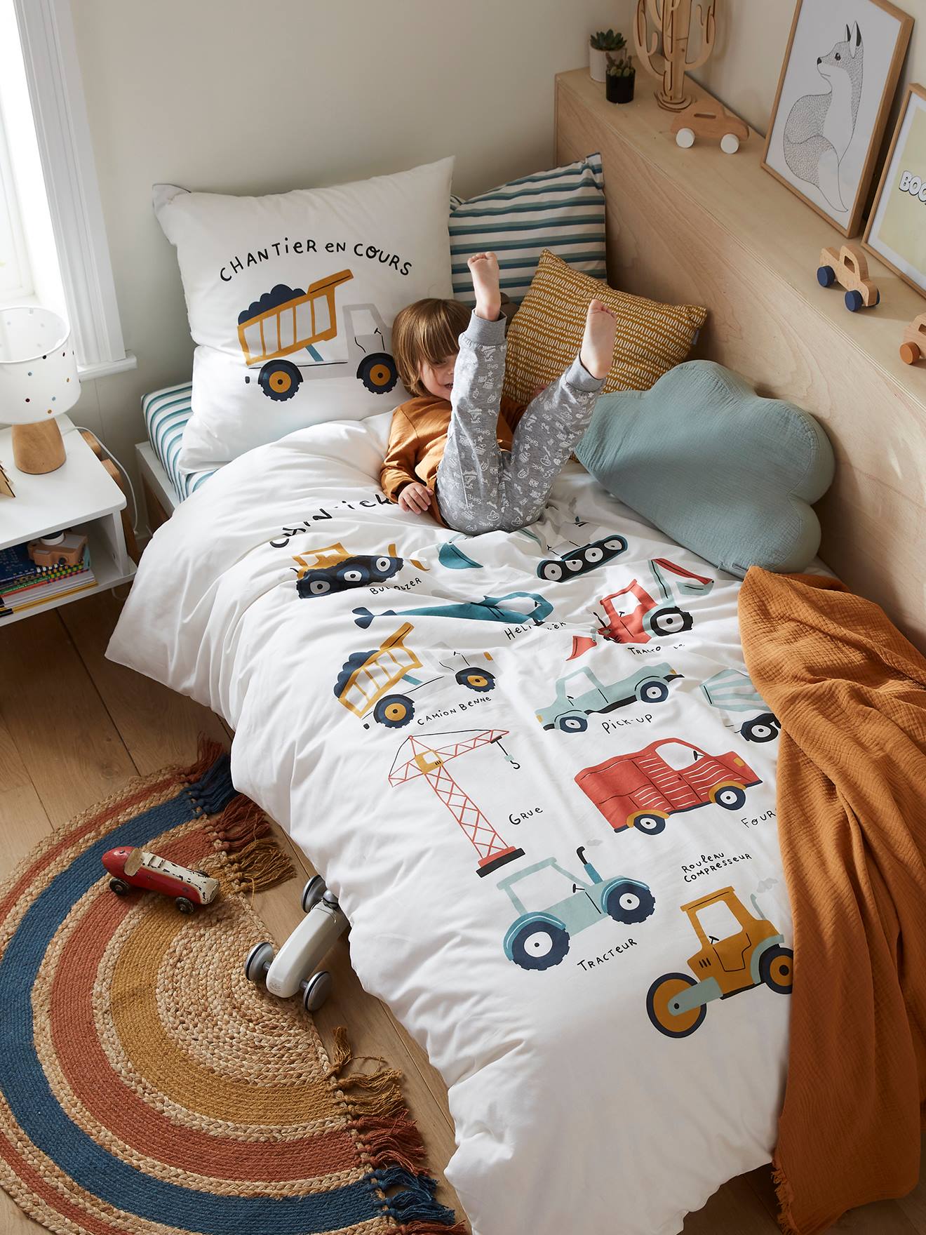 Vertbaudet Kinder Bettwäsche-Set BAUSTELLE - wollweiß/mehrfarbig
