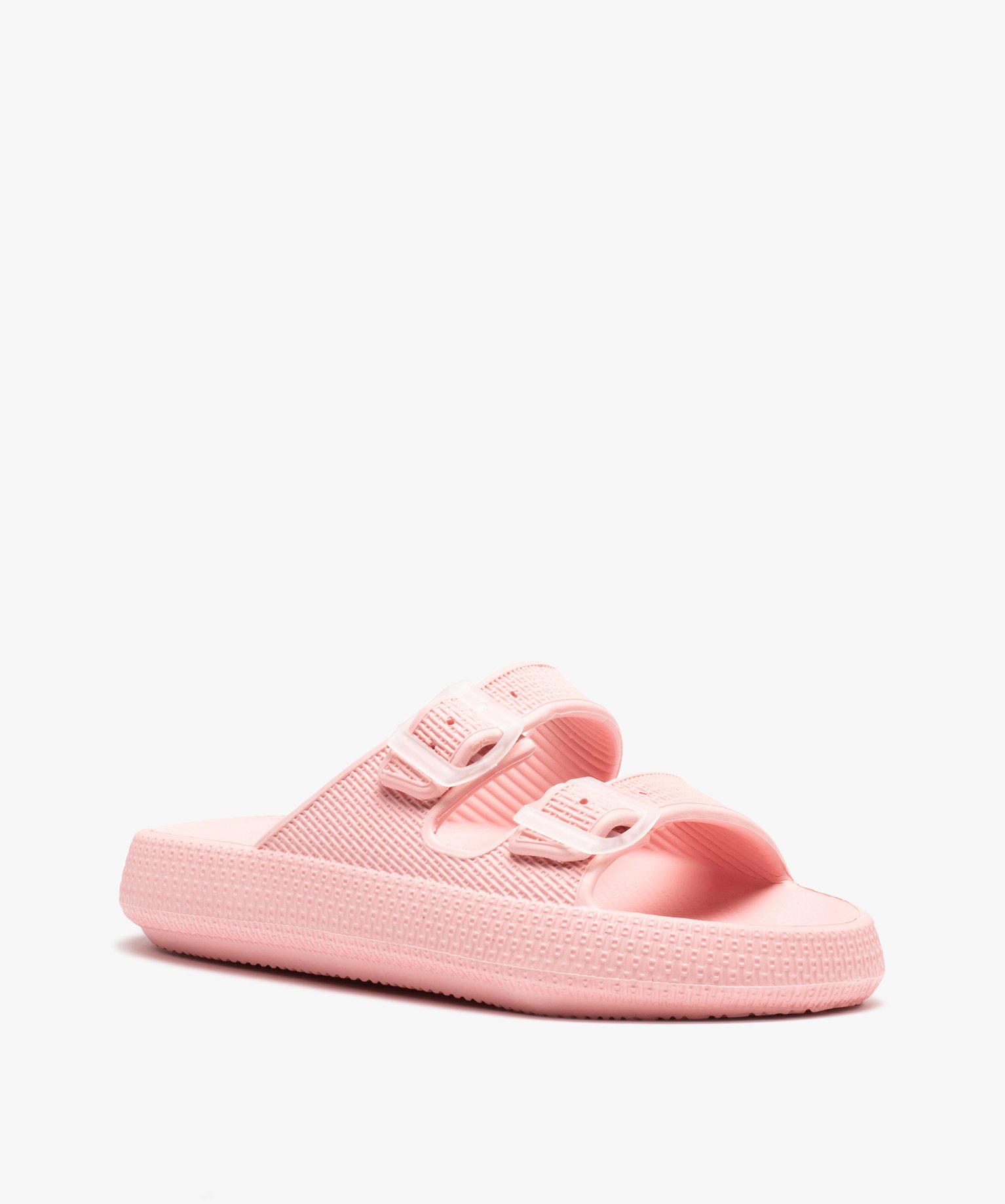 Mules de piscine femme unies à brides bouclées rose | GEMO