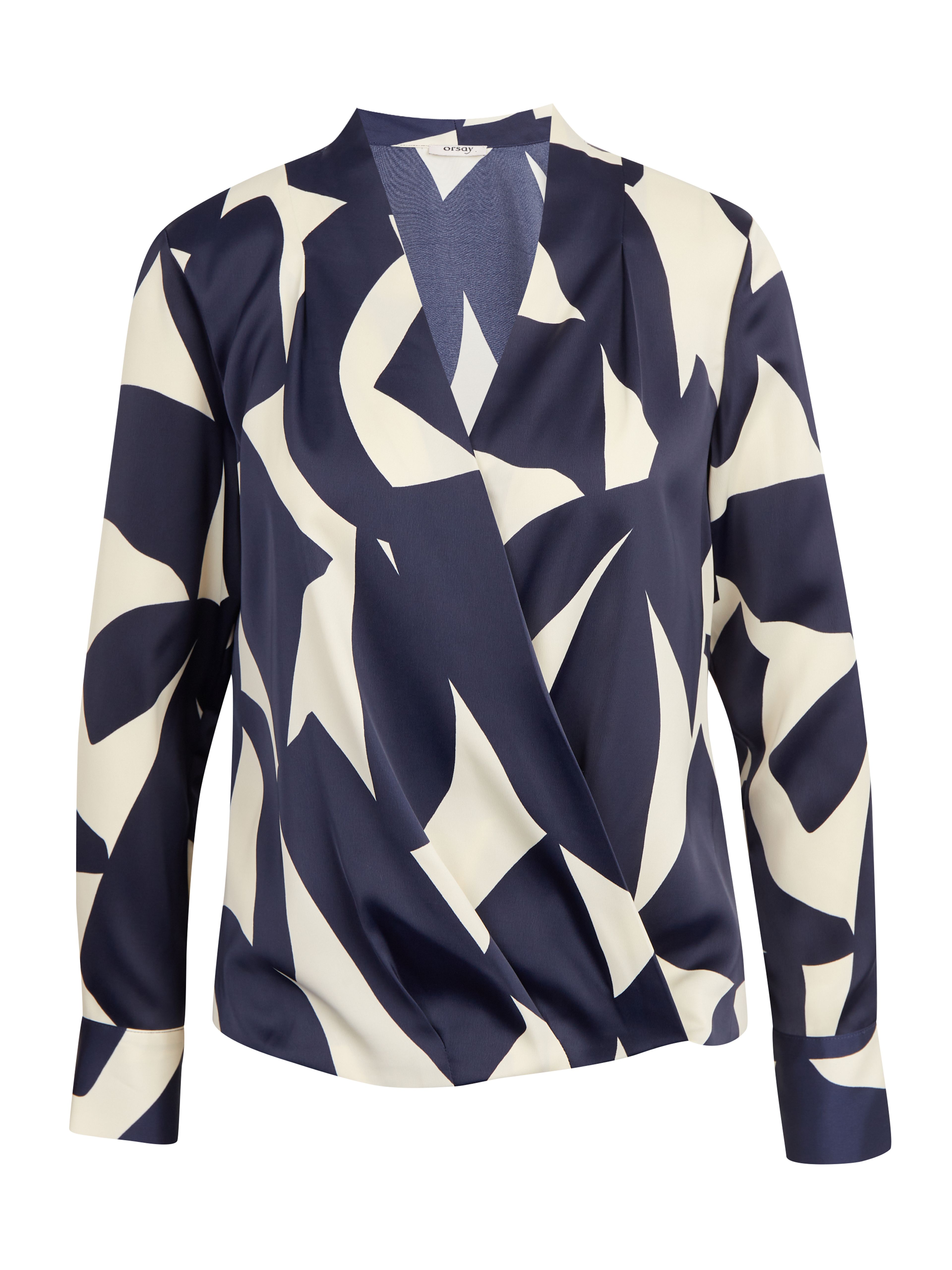 Cremefarbene und blaue gemusterte Damen-Satinbluse ORSAY