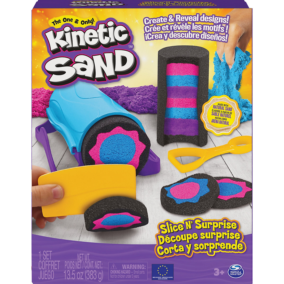 Kinetic Sand Slice n Surprise Set - mit 3 Sandfarben und 7 Werkzeugen für tolle Muster