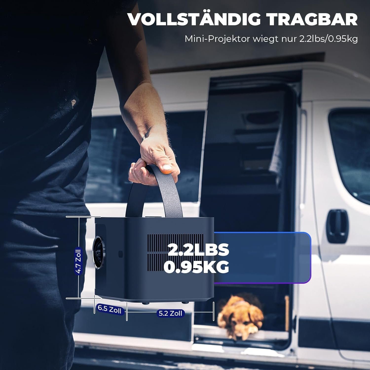 DEERFAMY 1080P 4K unterstützt ±40° Trapezkorrektur Portabler Projektor (15000 lm, 15000:1, Maximal 120