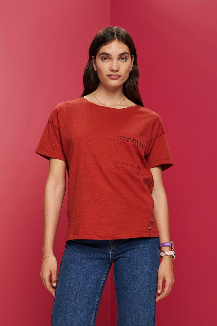 T-Shirt mit Spitzenbändern, 100 % Baumwolle