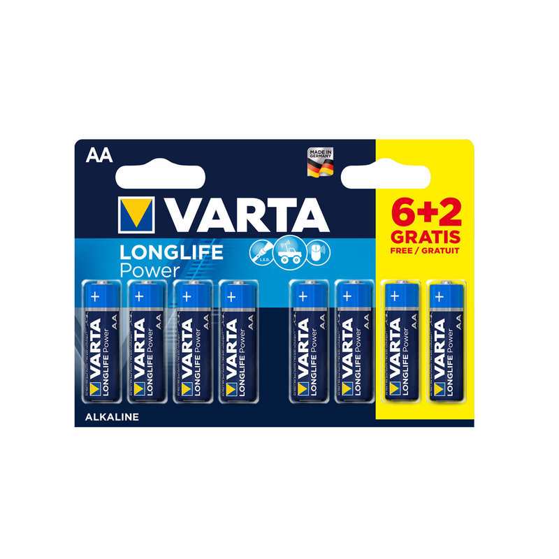 Blister 6 piles LR06/AA + 2 gratuites LONGLIFE Power Varta