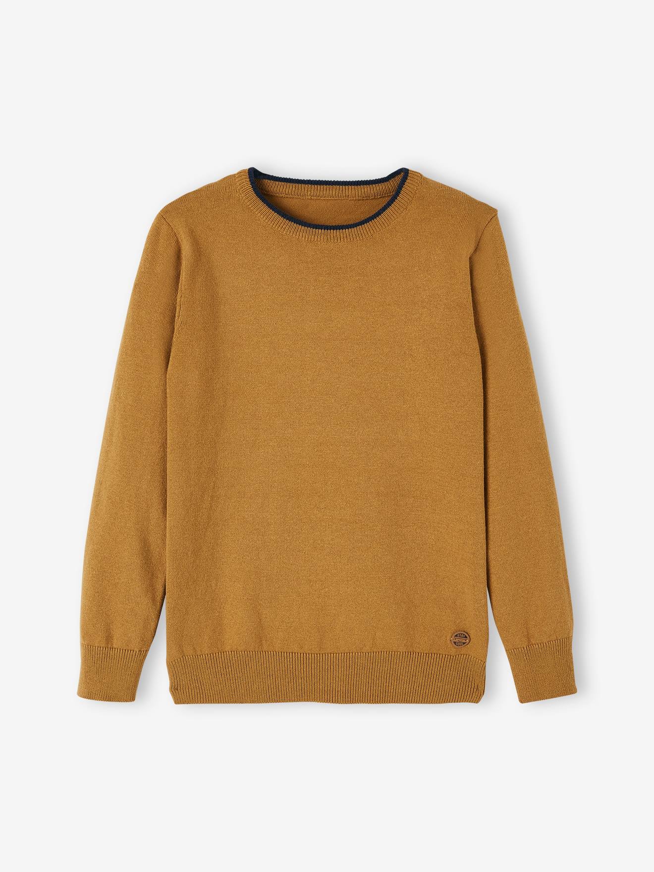Pull couleur col rond Basics garçon moutarde