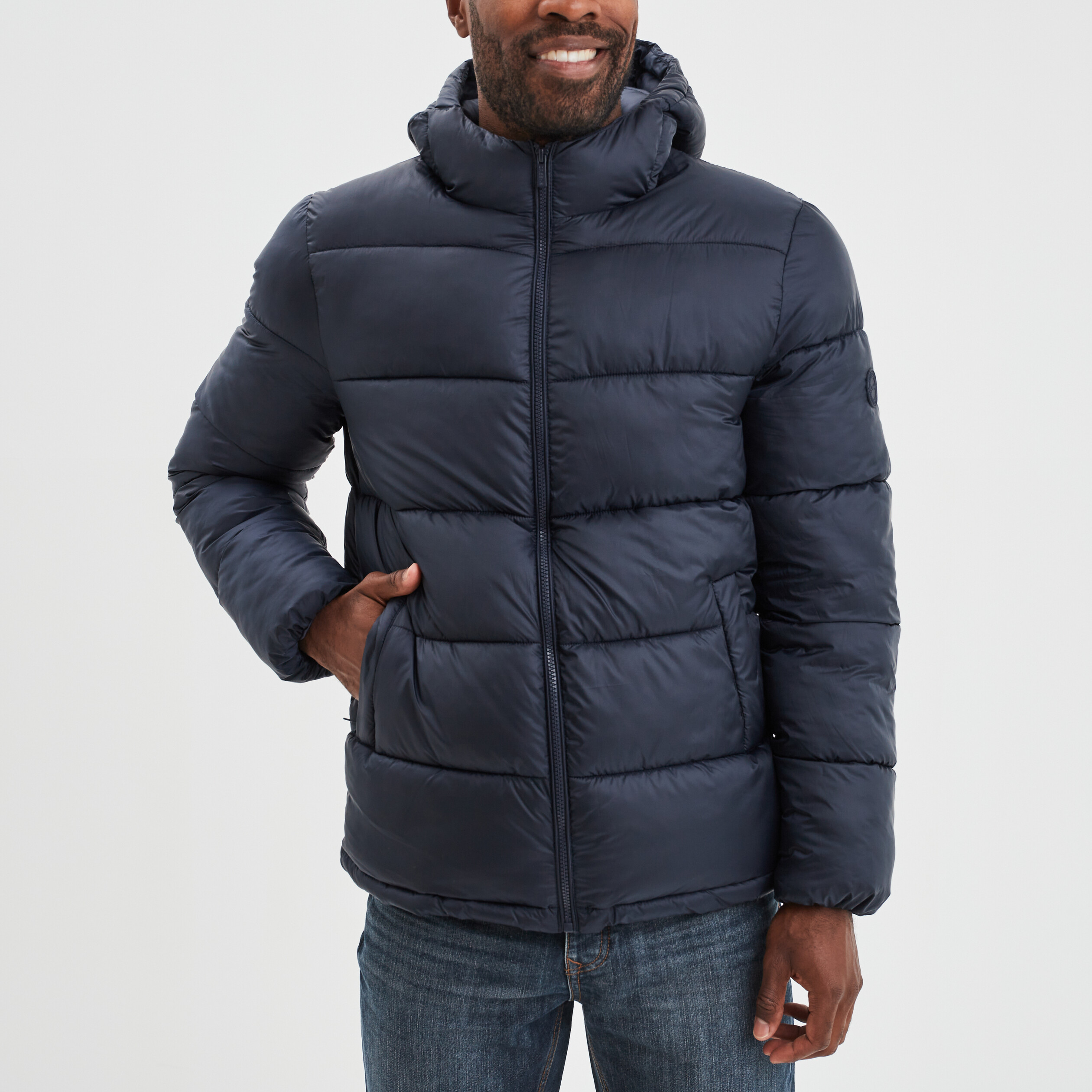 Doudoune zippée à capuche bleu marine homme | La Halle
