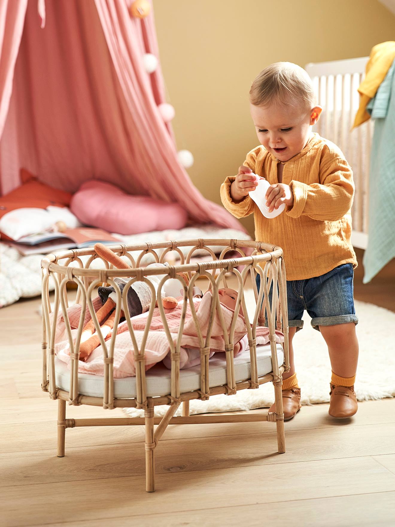 Vertbaudet Puppenbett aus Rattan MINI BOHO - natur