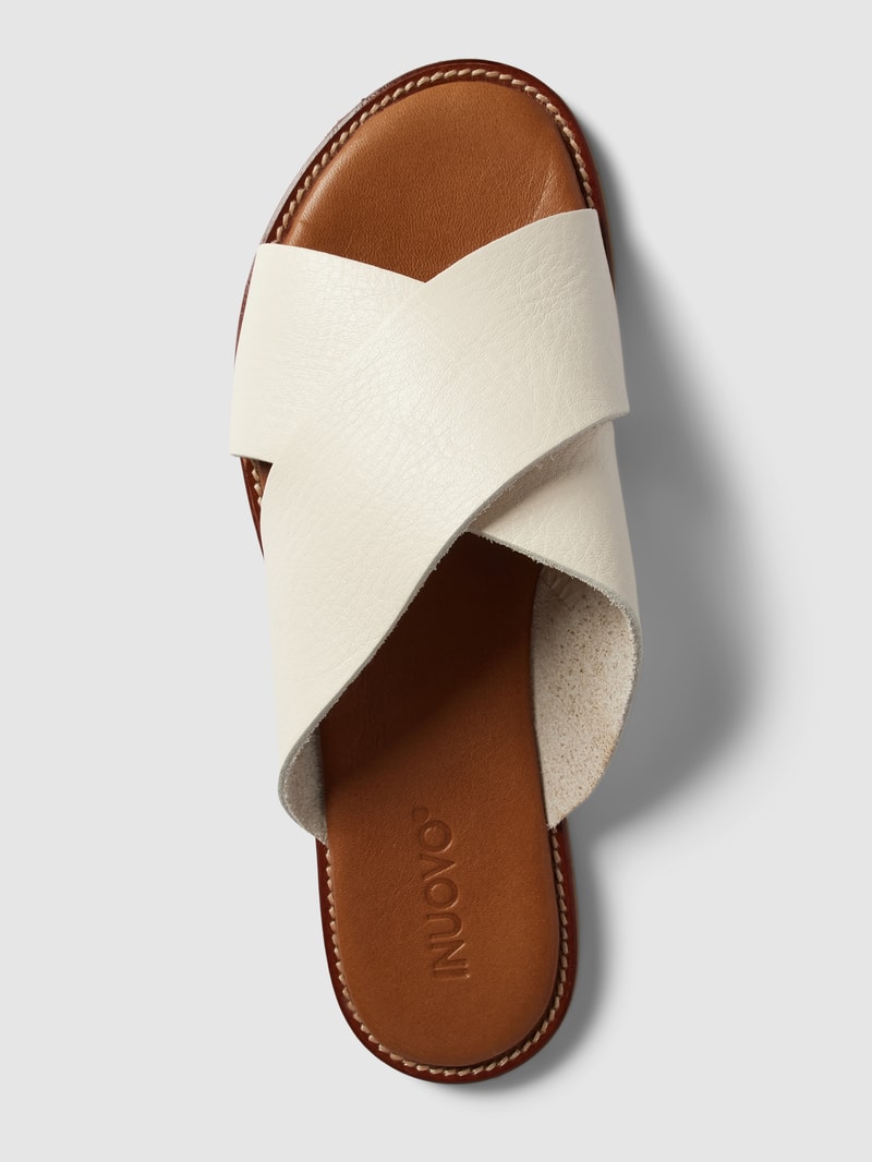 Pantoletten aus Leder mit gekreuzten Riemen in offwhite