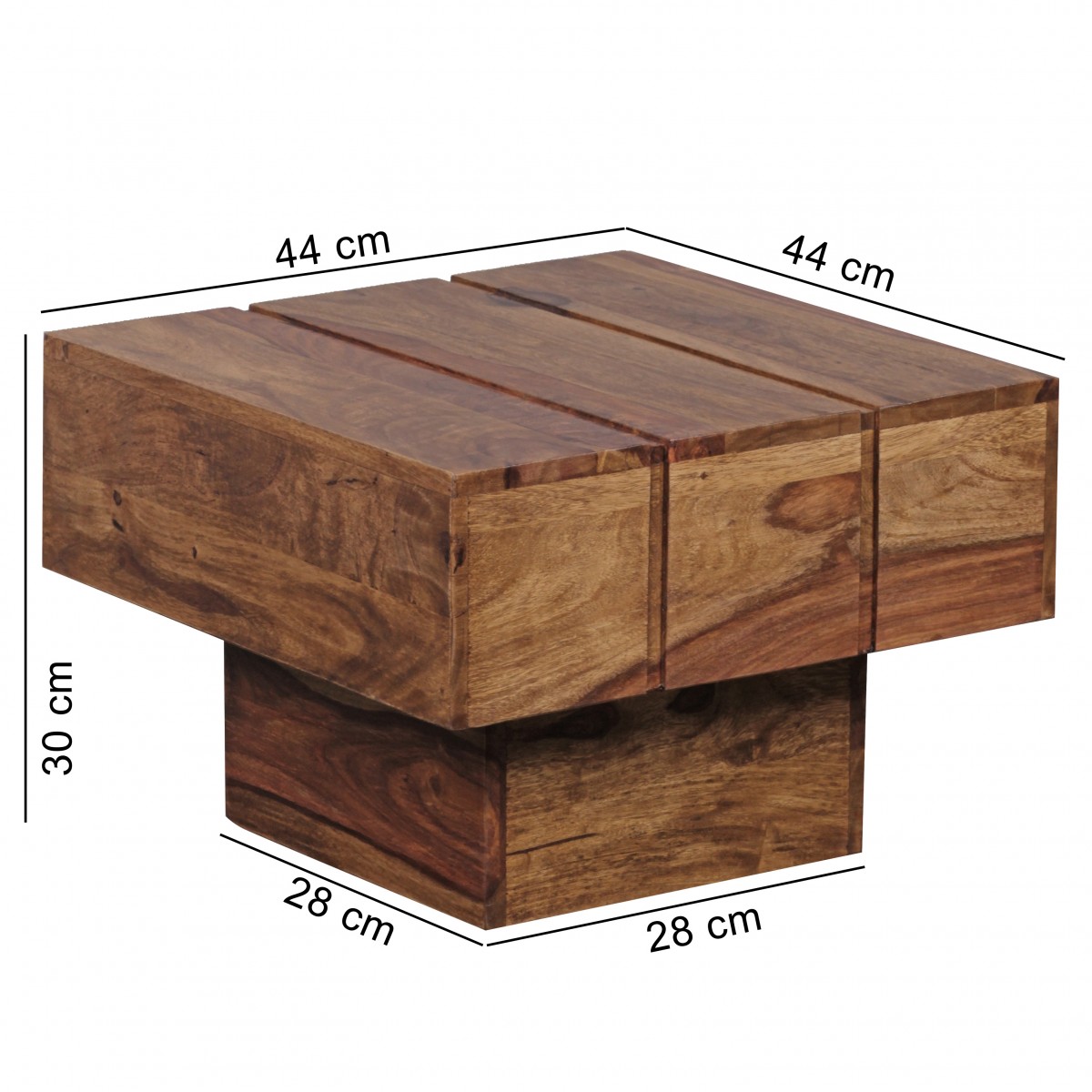 Wohnling Beistelltisch Massivholz Sheesham Wohnzimmertisch 44 x 44 x 30 cm Couchtisch