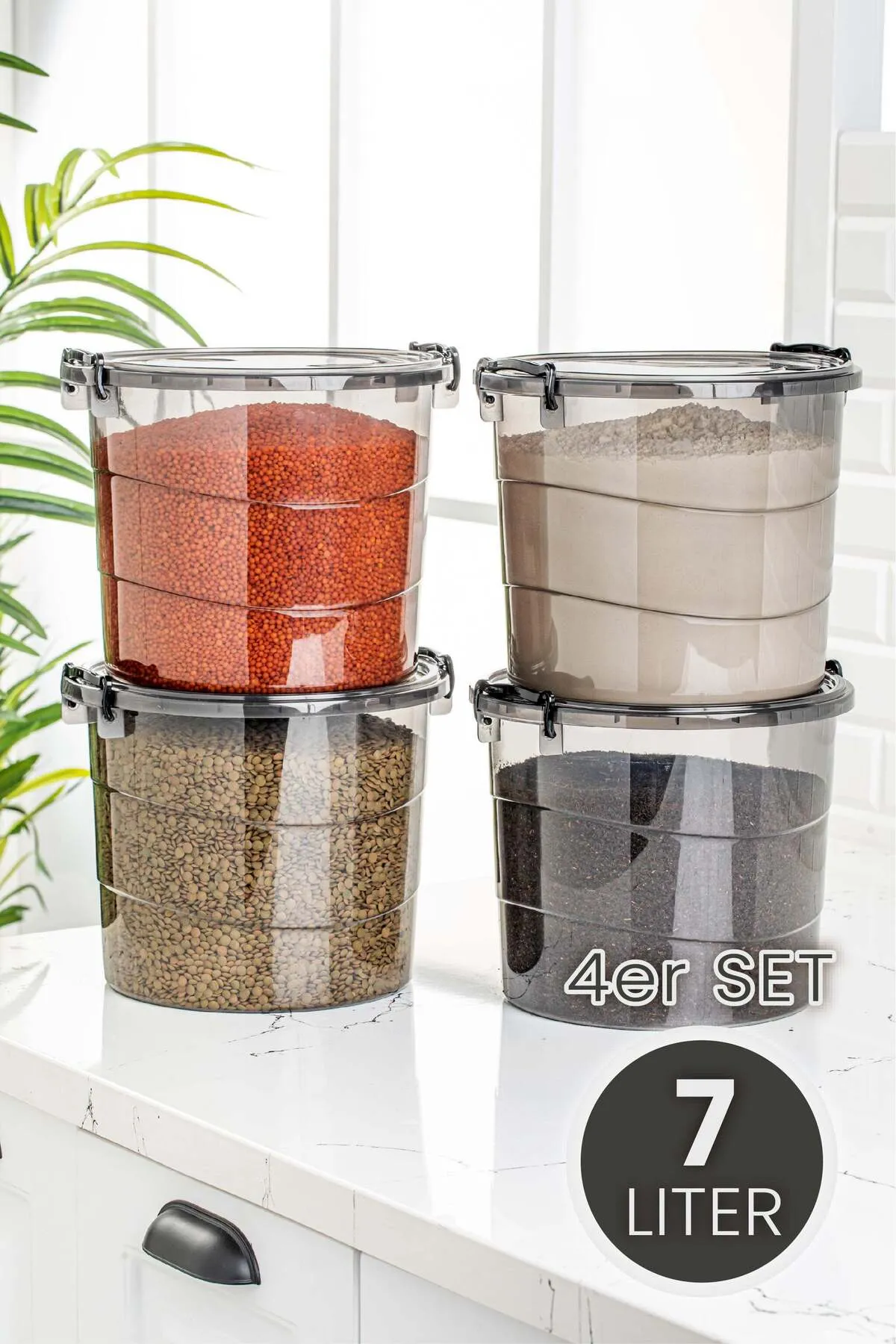 Viwares  Vorratsbehälter 7 Liter Grau 4er Set