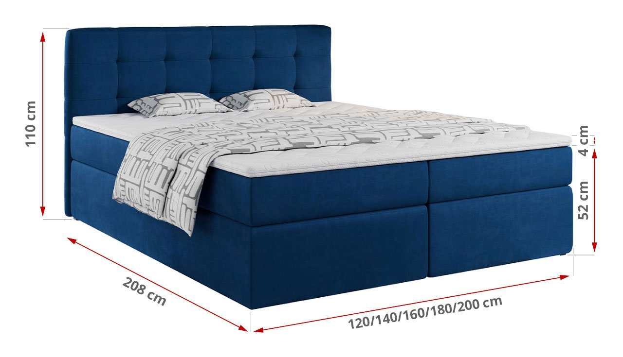 MKS MÖBEL Boxspringbett CENTOS, Doppelbett mit Multipocket-Matratze - Polsterbett mit Bettkasten