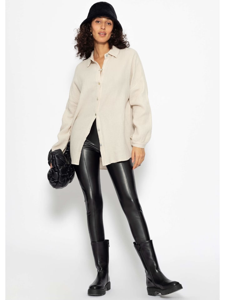 SASSYCLASSY Musselin Bluse im Regular Fit in Beige günstig kaufen