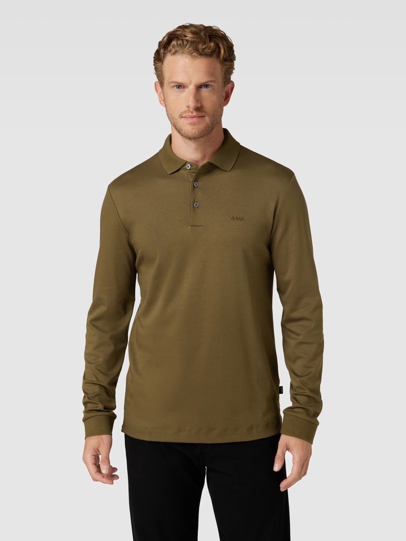 Poloshirt mit Label-Stitching Modell 'PADO' in olivgrün