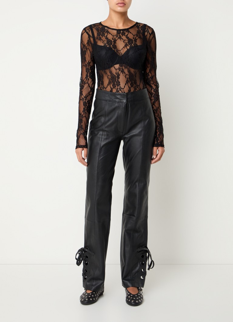 Pantaloni drepți din piele cu talie înaltă Sofie Schnoor Brooklyn