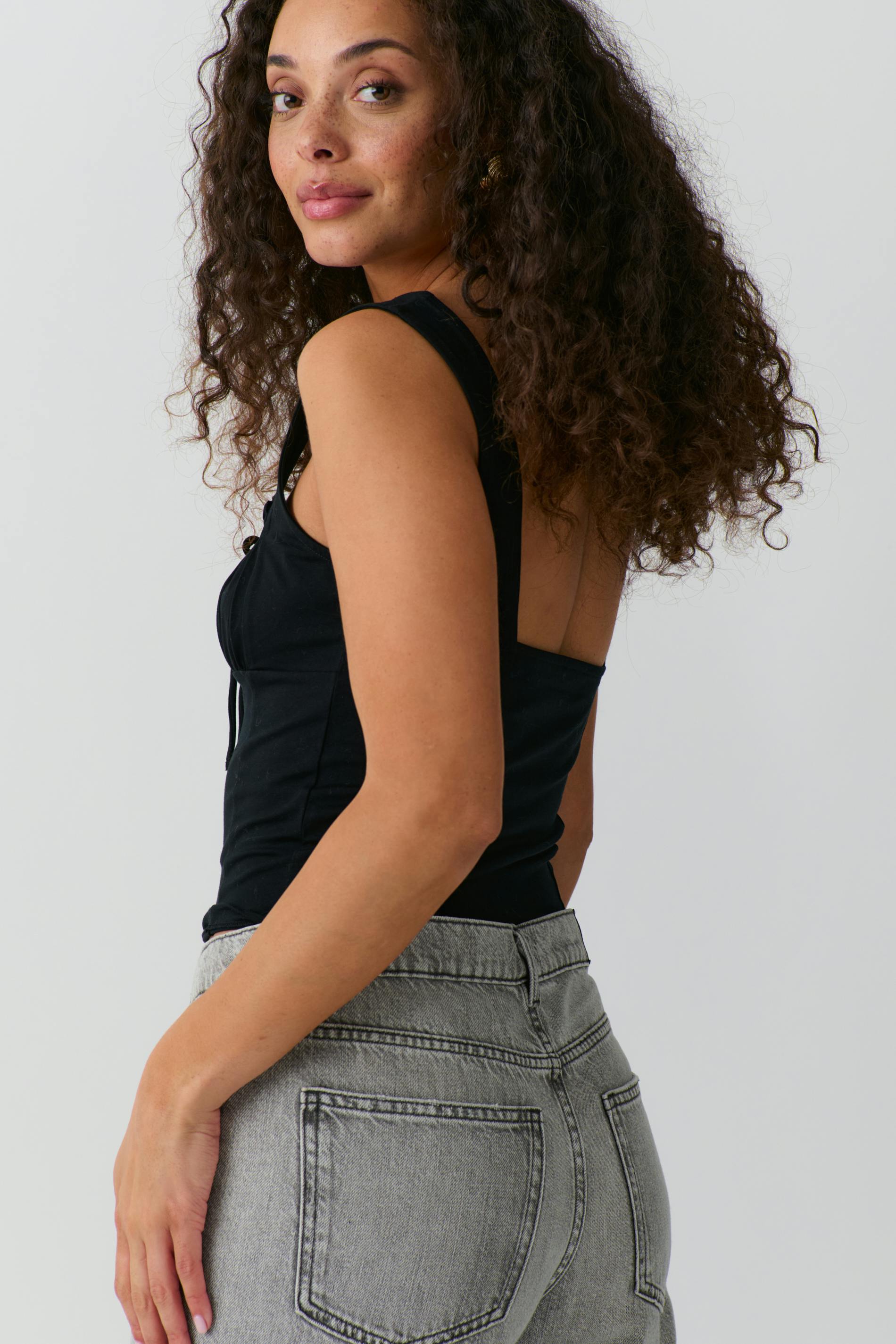 Gathered square neck singlet