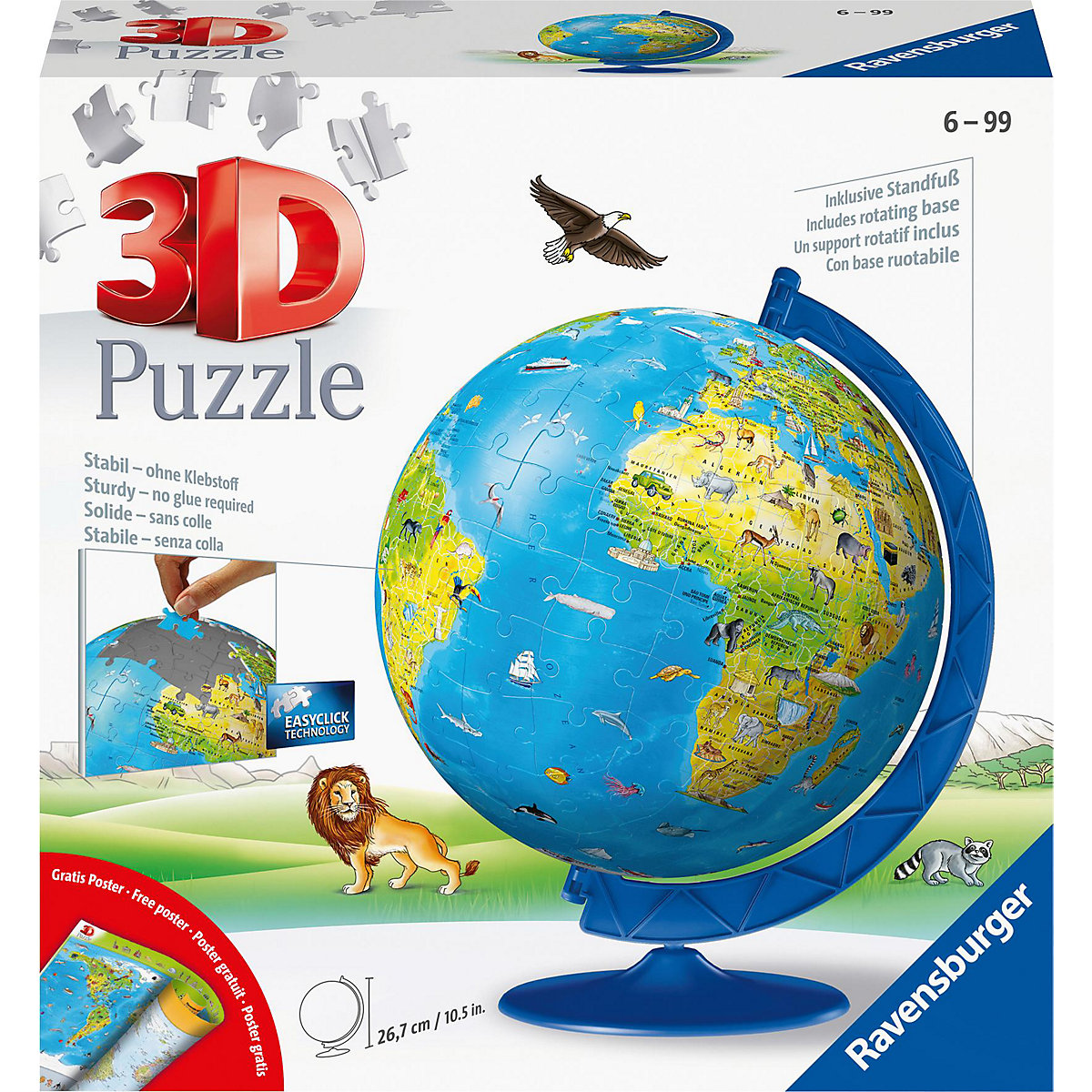 3D-Puzzle Kinder-Globus Ø20cm, 180 Teile, inkl. Poster