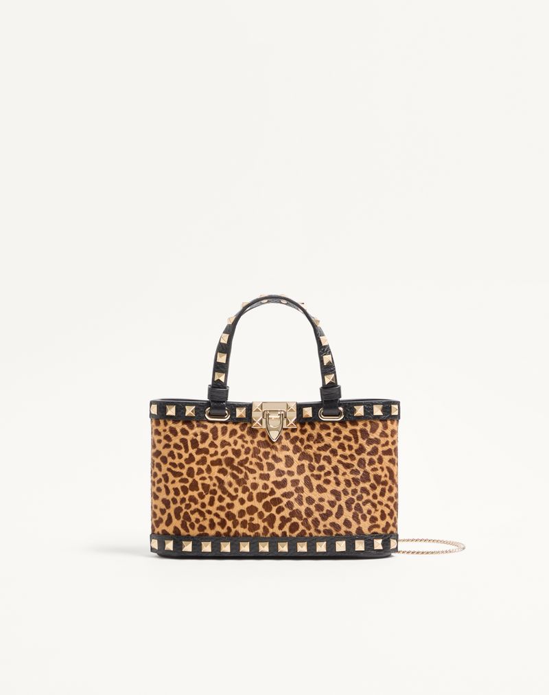Mini Rockstud indkøbstaske i dyreprint med hesteskindseffekt i kalveskind
