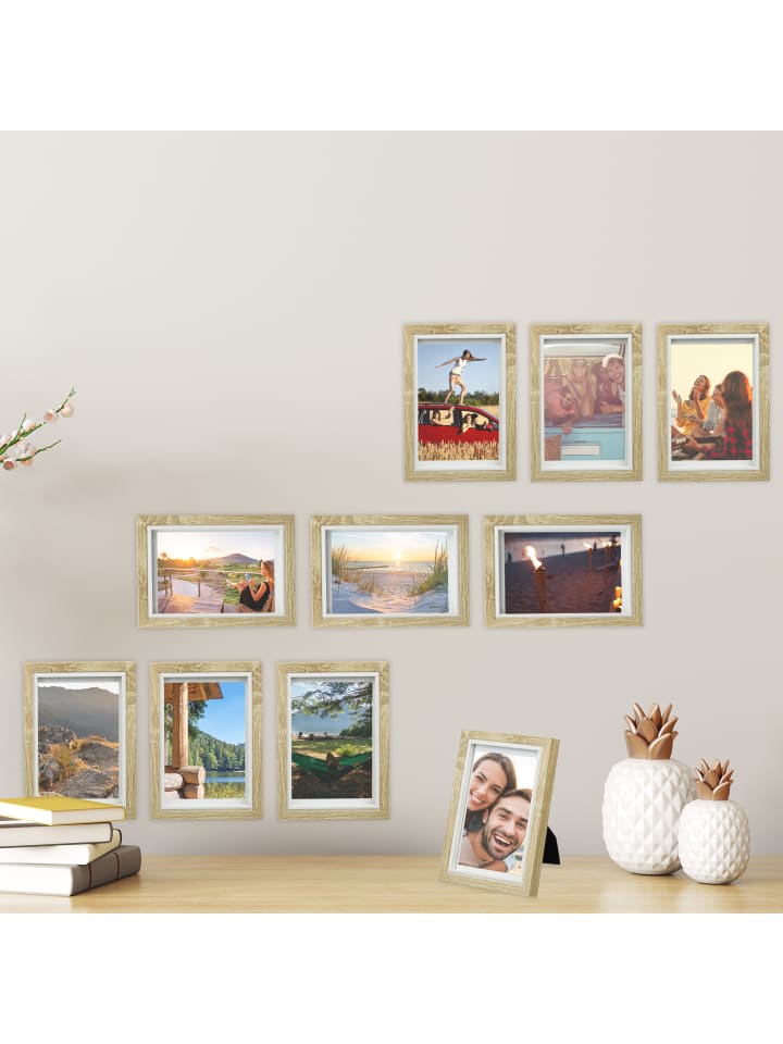 relaxdays 10 x Bilderrahmen in Braun/ Weiß - 10 x 15 cm günstig kaufen onesize
