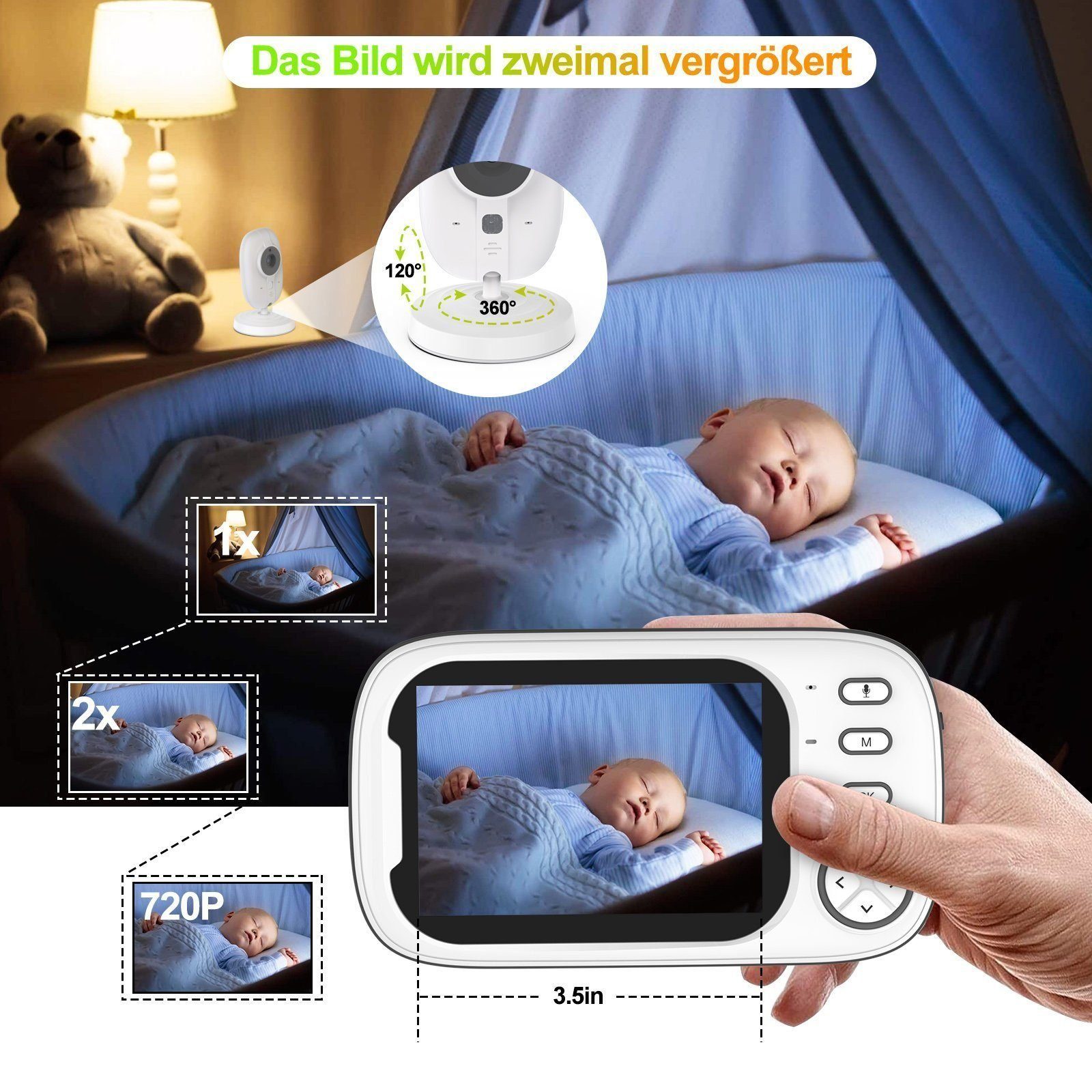 Welikera Babyphone Babyphone mit Kamera 3,5