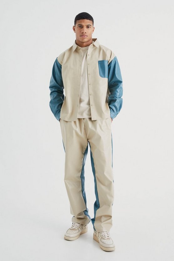 Langärmliges Colorblock Overshirt und Hose