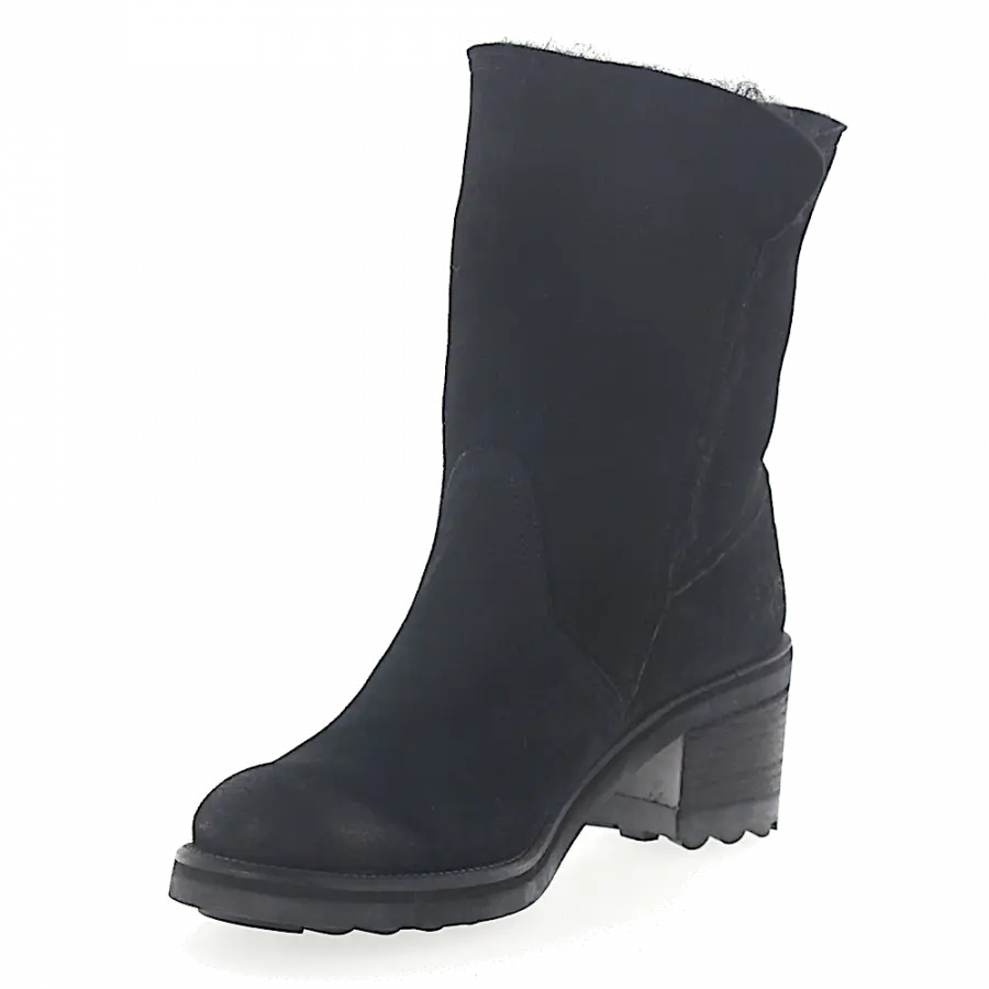 ROSS B. - Cowboy-/ Bikerstiefeletten Kalbsleder Lammfell Lammleder schwarz - schwarz