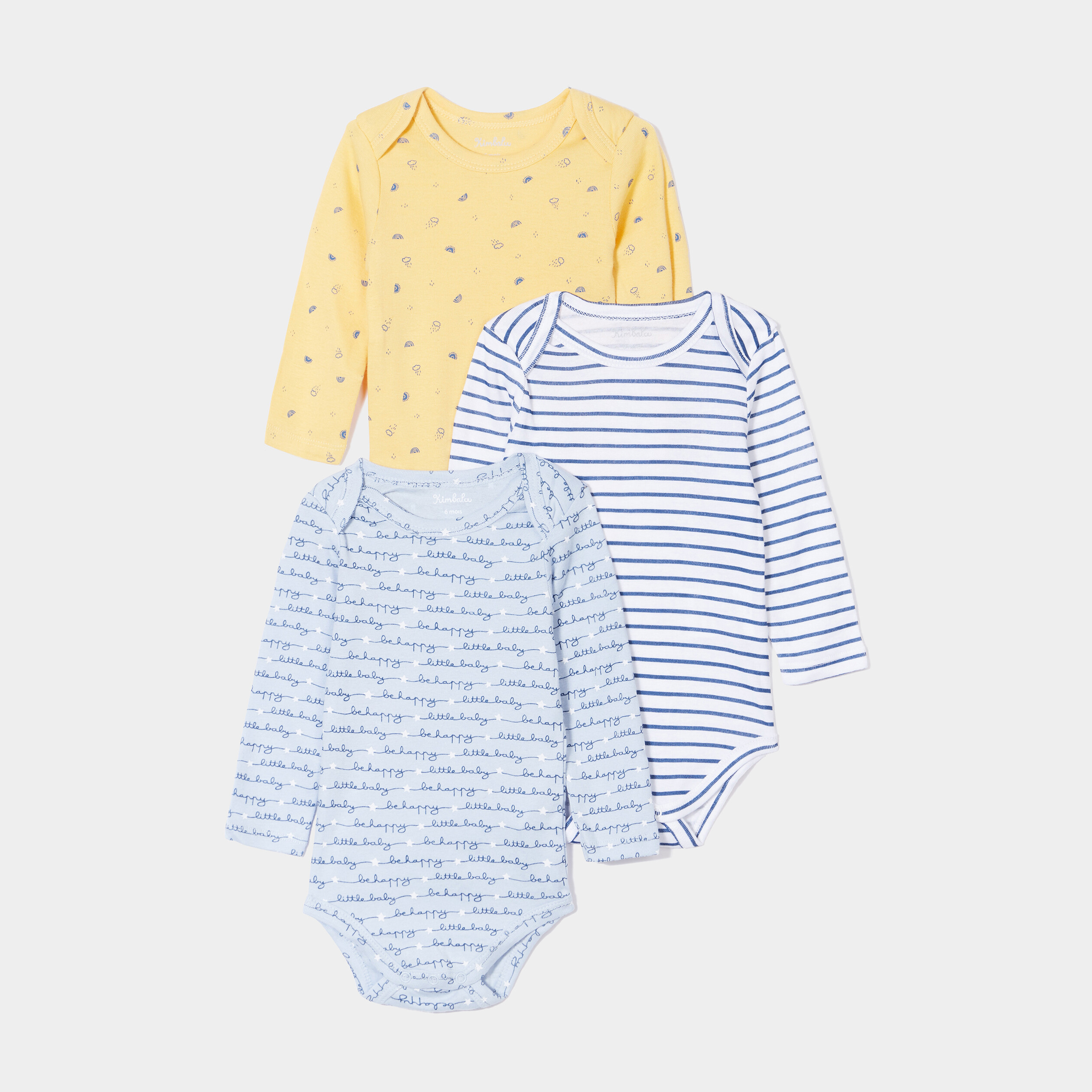 Lot 3 bodies manches longues en coton bleu ciel bébé garçon | La Halle