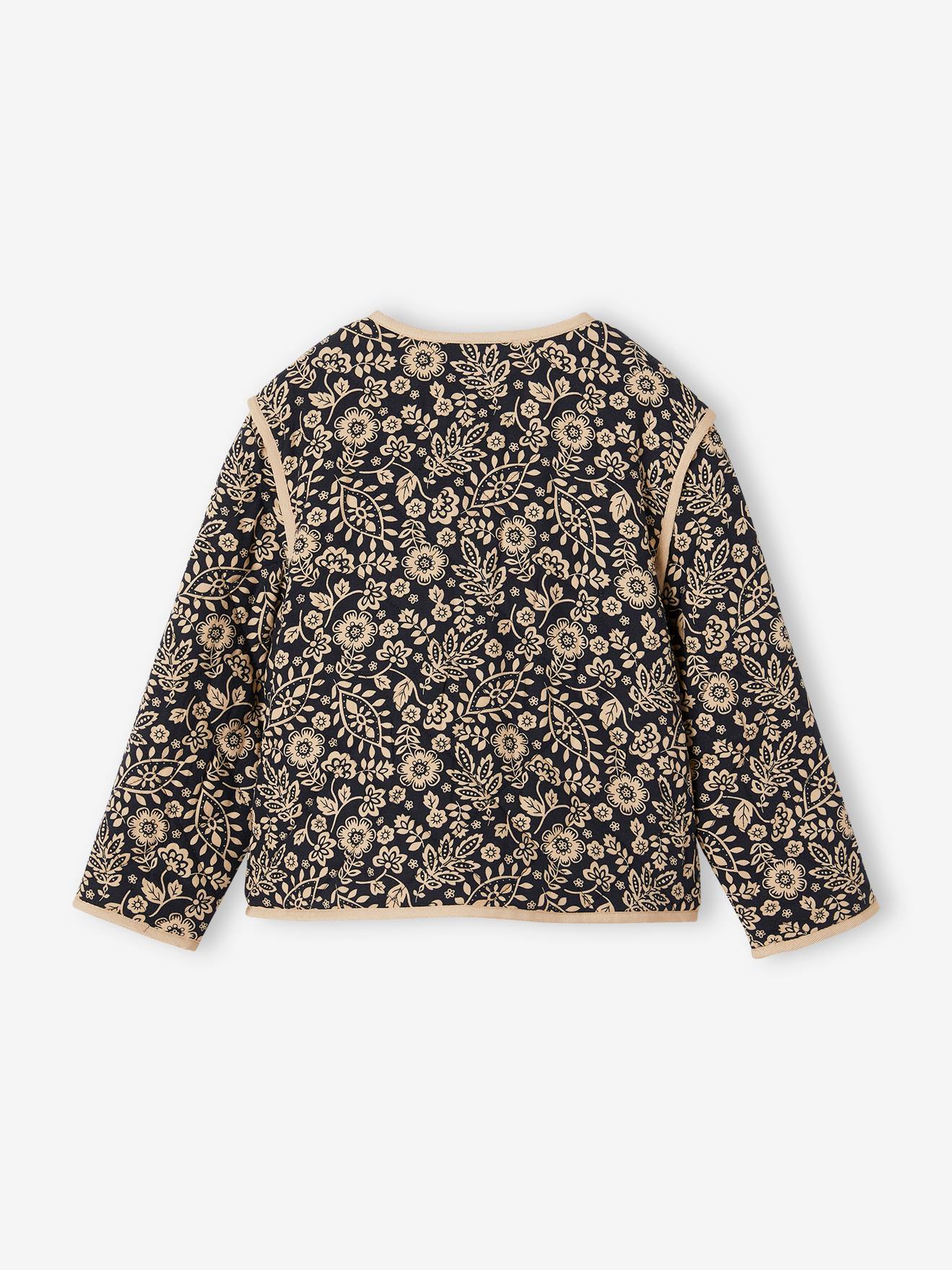 Vertbaudet Gesteppte Mädchen Jacke mit Blumen, Recycling-Wattierung - grau bedruckt