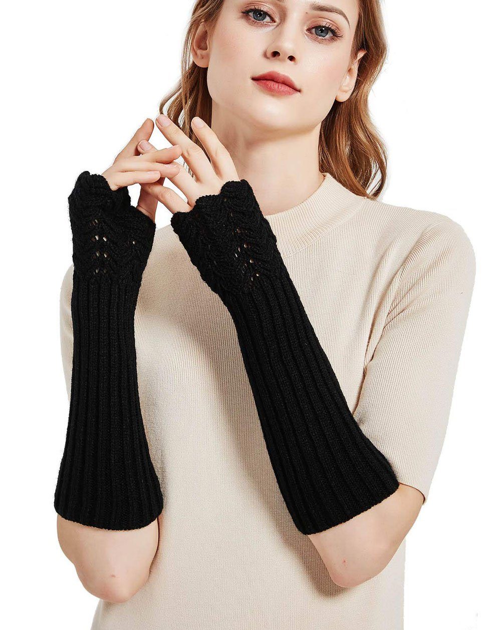 Sarfly Armstulpen Damen Winter Warmer Strick Lange Handschuhe Fashion Armlinge