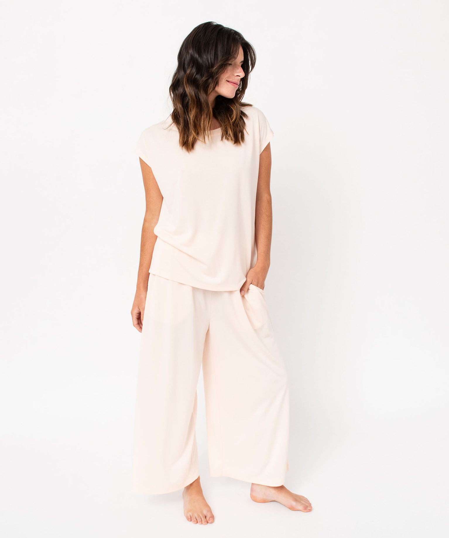 Tee-shirt homewear sans manches avec large col rond femme vert | GEMO
